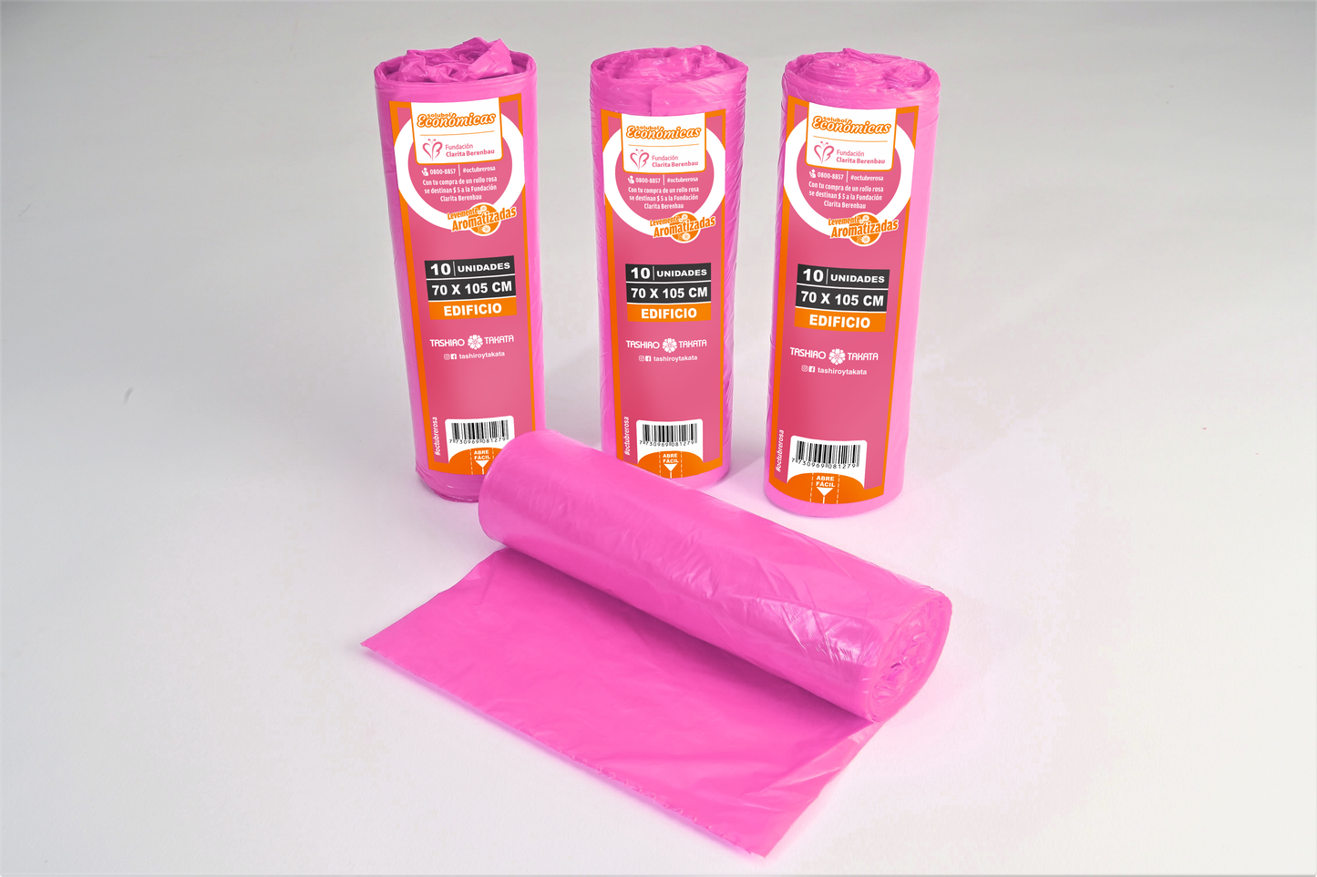 Bolsas Para Residuos ROSA. Caja de 35 rollos x10 bolsas. Medida 70x105