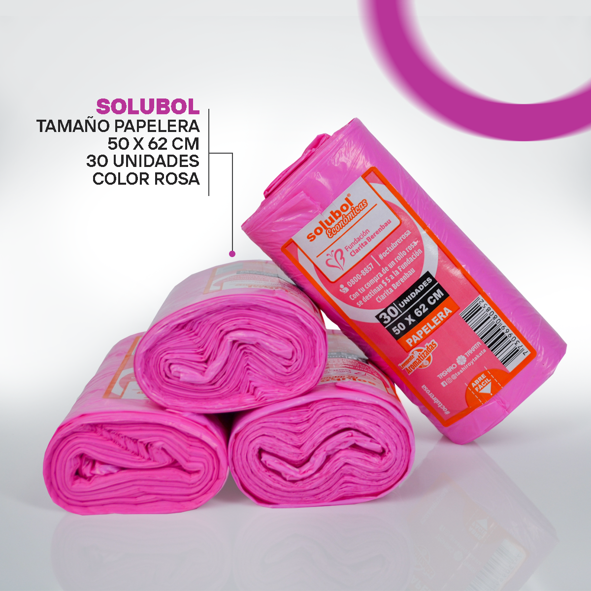 Bolsas Para Residuos ROSA. Caja de 35 Rollos X 30 Bolsas - Medida 50x62 centímetros.