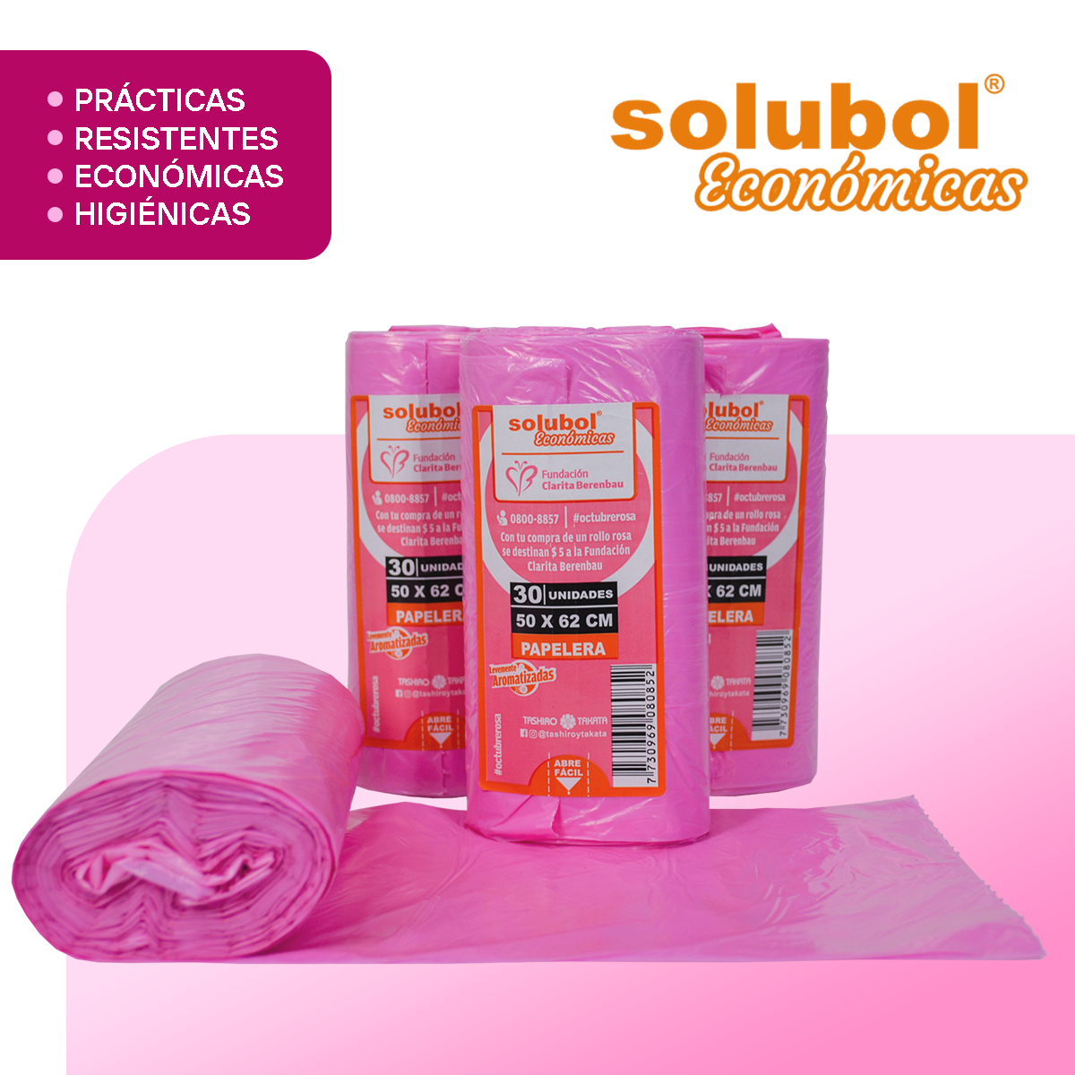 Bolsas Para Residuos ROSA. Caja de 35 Rollos X 30 Bolsas - Medida 50x62 centímetros.