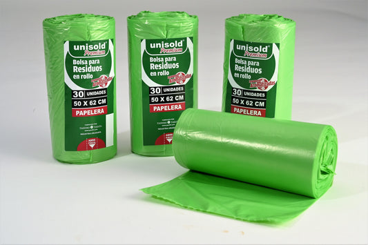 Bolsas para Residuos VERDE – Unisold Premium Papelera 50x62 · Caja 30 rollos x 30 bolsas