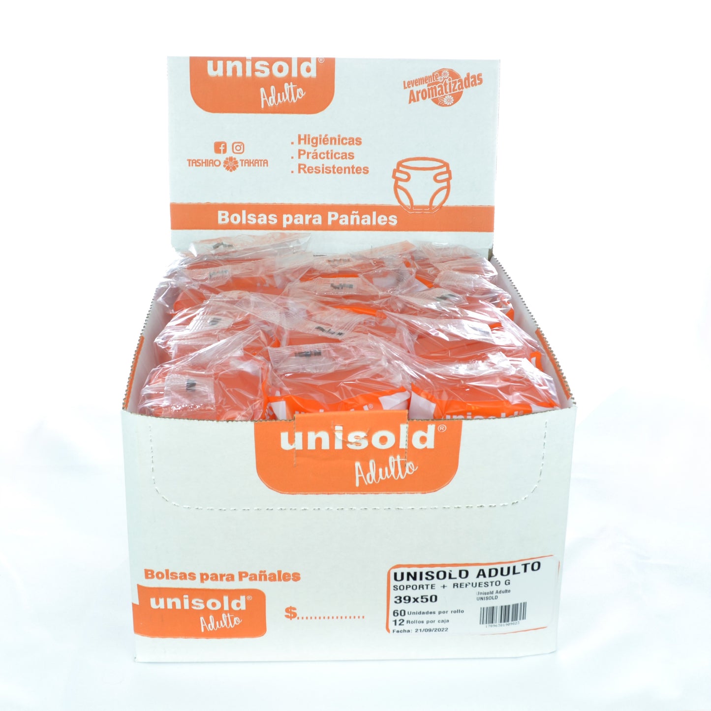 Bolsas Para Pañales Adultos C/soporte 39x50 cm Caja: 12 Rollos X 60 bolsas c/u