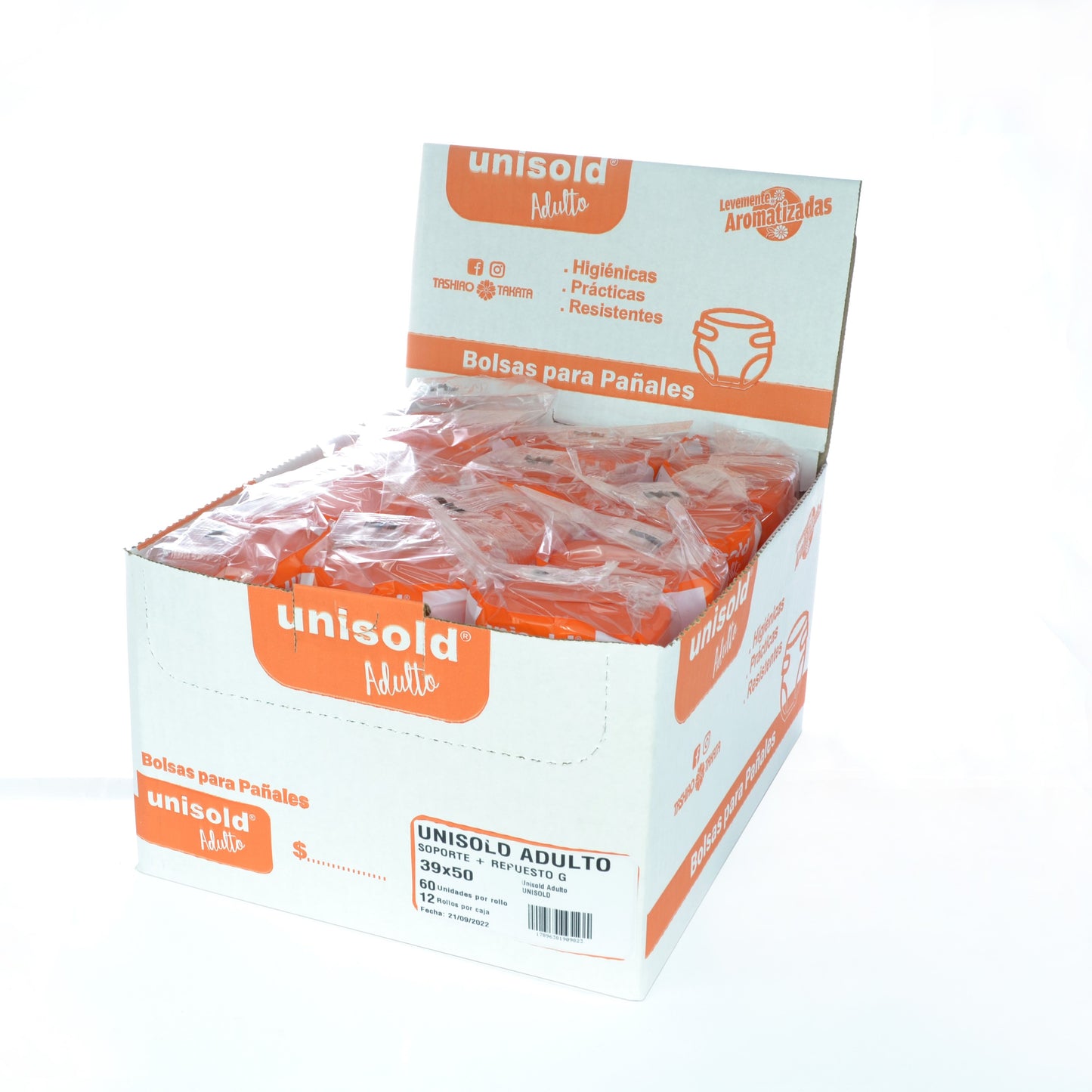 Bolsas Para Pañales Adultos C/soporte 39x50 cm Caja: 12 Rollos X 60 bolsas c/u
