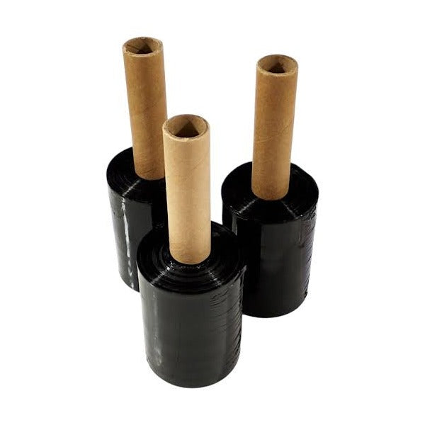 Tres mini bobinas de film stretch negras