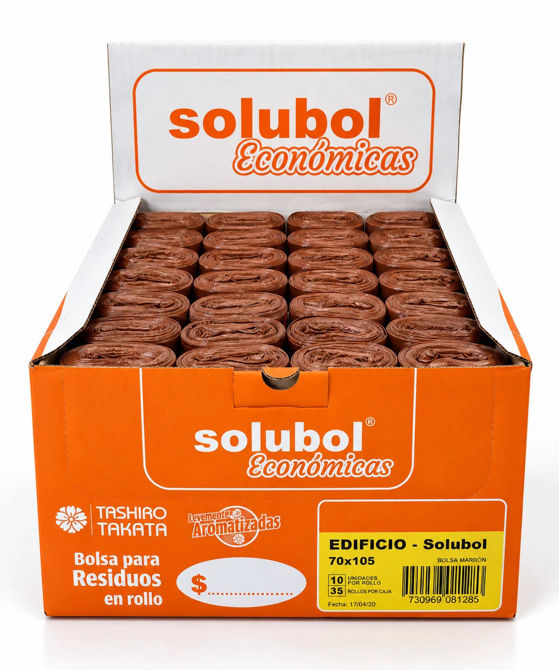 Bolsas para Residuos MARRÓN – Solubol Edificio 70x105 · Caja 35 rollos x 10 bolsas