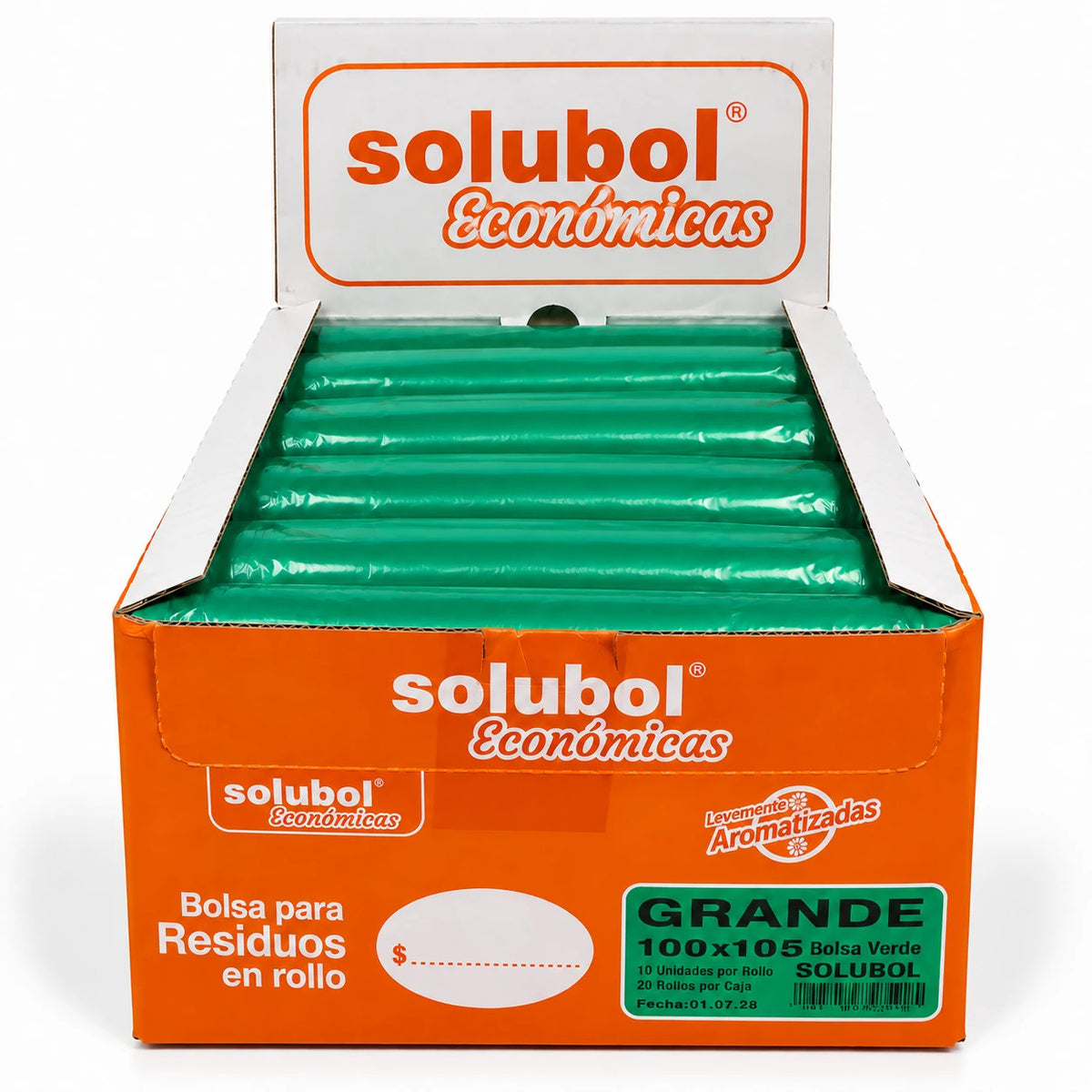 Caja Solubol grande 100x105 verde 20 rollos x 10 bolsas