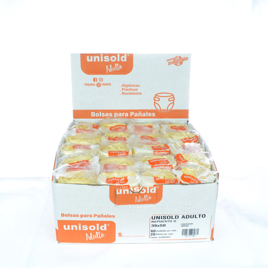 Bolsas Para Pañales Adultos de 39x50 cm Caja: 20 Rollos X 60 Bolsas c/u