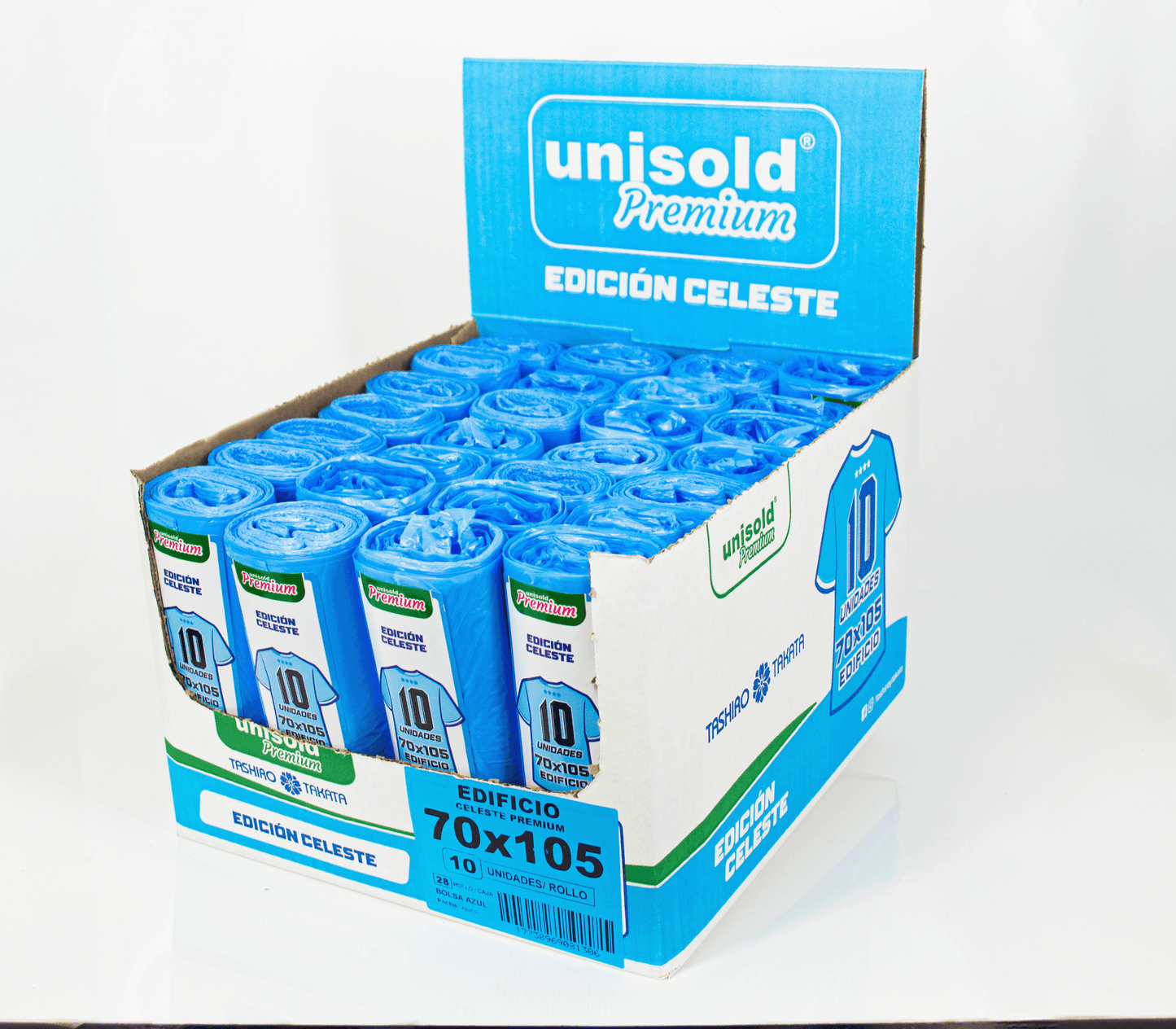Bolsas Para Residuos CELESTE. Caja de 28 rollos x10 bolsas. Medida 70x105