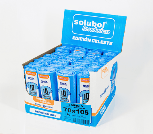 Bolsas Para Residuos CELESTE. Caja de 35 rollos x10 bolsas. Medida 70x105