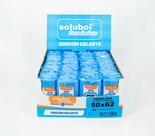 Bolsas Para Residuos CELESTE. Caja de 35 rollos x30 bolsas. Medida 50x62
