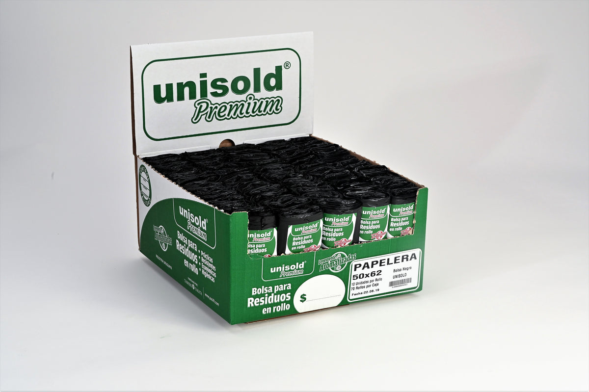 Bolsas para Residuos NEGRA – Unisold Premium Papelera 50x62 · Caja 70 rollos x 10 bolsas