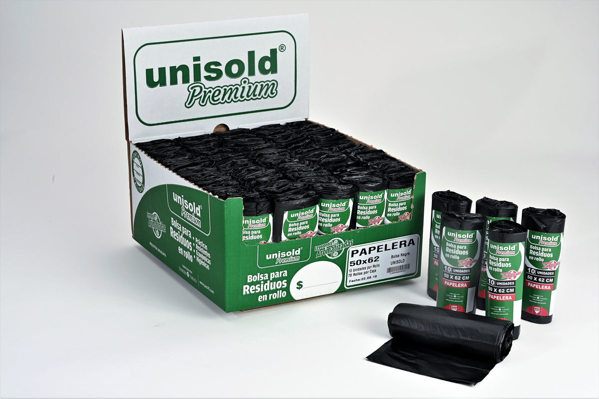 Bolsas para Residuos NEGRA – Unisold Premium Papelera 50x62 · Caja 70 rollos x 10 bolsas
