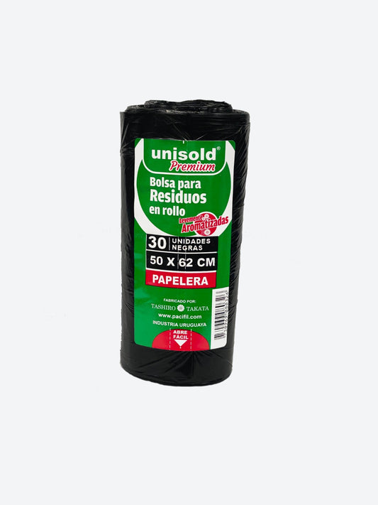 Bolsas para Residuos NEGRA – Unisold Premium Papelera 50x62 · Caja 30 rollos x 30 bolsas