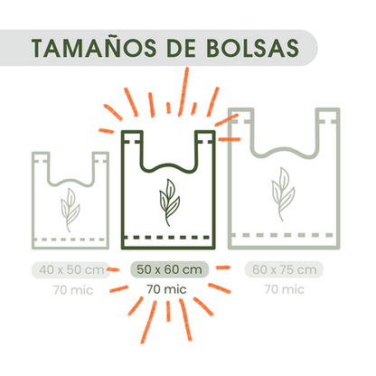 Bolsas Tipo Camiseta Recicladas 50 x 60 cm – 70 mic · Paquete de 1000 / 200 / 50 bolsas