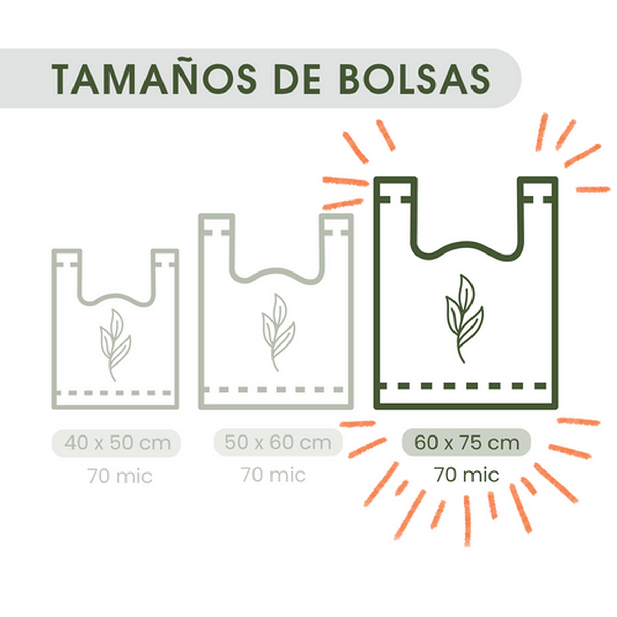 Bolsas Tipo Camiseta Recicladas 60 x 75 cm – 70 mic · Paquete de 1000 / 200 / 50 bolsas