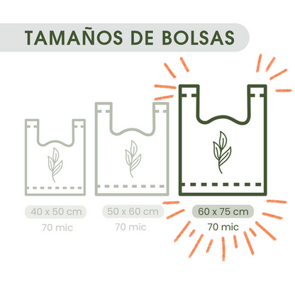 Bolsas Tipo Camiseta Recicladas 60 x 75 cm – 70 mic · Paquete de 1000 / 200 / 50 bolsas