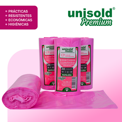 Bolsas Para Residuos ROSA. Caja de 30 Rollos X 30 Bolsas - Medida 50x62 centímetros.