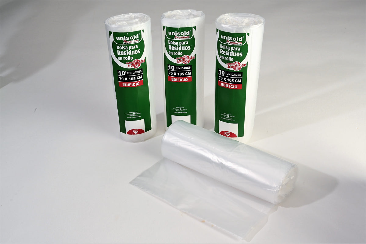 Bolsas para Residuos TRANSPARENTE – Unisold Premium Edificio 70x105 · Caja 28 rollos x 10 bolsas