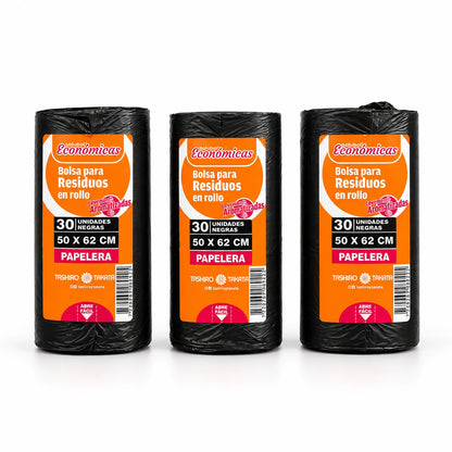 Bolsas para residuos negra Solubol papelera 50x62 rollos de 30
