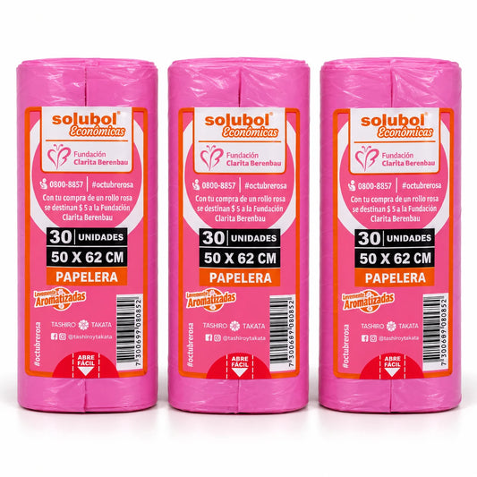 Bolsas para residuos rosa Solubol papelera 50x62 rollos de 30 Octubre Rosa