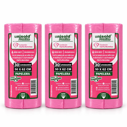 Bolsas para residuos rosa Unisold Premium papelera 50x62 rollos de 30 Octubre Rosa