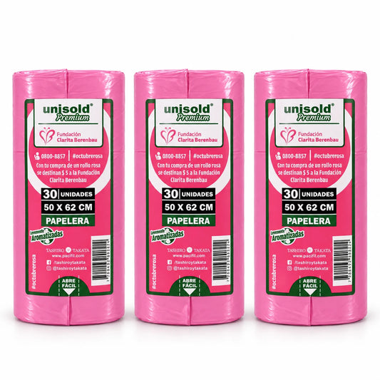 Bolsas para residuos rosa Unisold Premium papelera 50x62 rollos de 30 Octubre Rosa