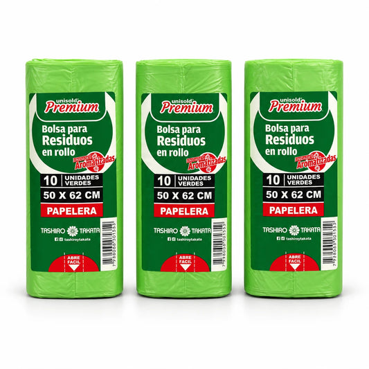 Bolsas para residuos verde Unisold Premium papelera 50x62 rollos de 10