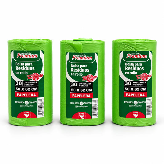 Bolsas para residuos verde Unisold Premium papelera 50x62 rollos de 30