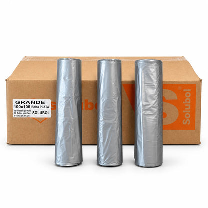 Bolsas para Residuos PLATA – Solubol Grande 100x105 · Caja 30 rollos x 10 bolsas