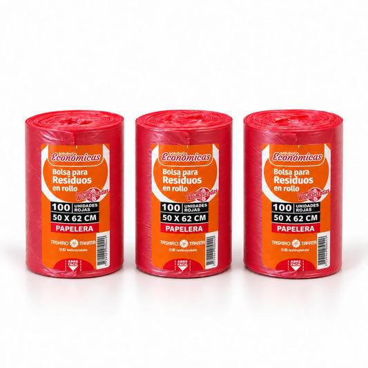 Bolsas para residuos roja Solubol papelera 50x62 rollos de 100 bolsas