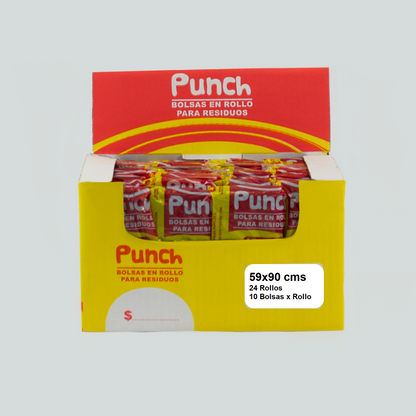 Bolsas para Residuos GRIS OSCURO – Punch Mediana 59x90 · Caja 24 rollos x 10 bolsas