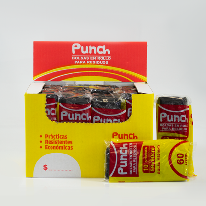 Bolsas para Residuos GRIS OSCURO – Punch Mediana 59x90 · Caja 24 rollos x 10 bolsas