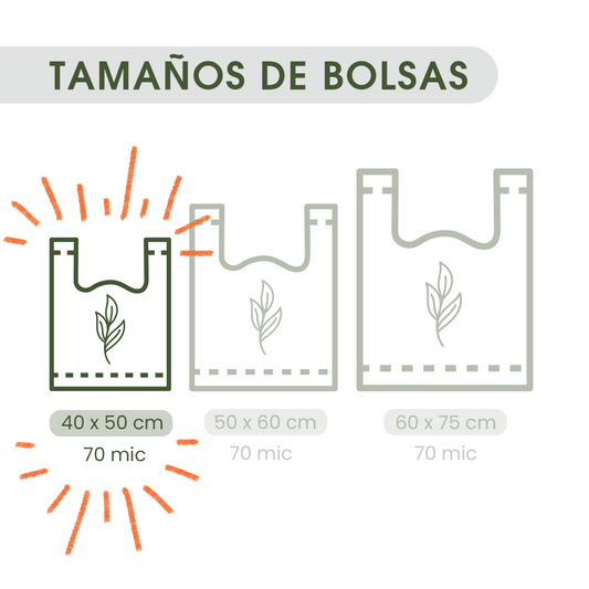 Bolsas Tipo Camiseta Recicladas 40 x 50 cm – 70 mic · Paquete de 1000 / 200 / 50 bolsas