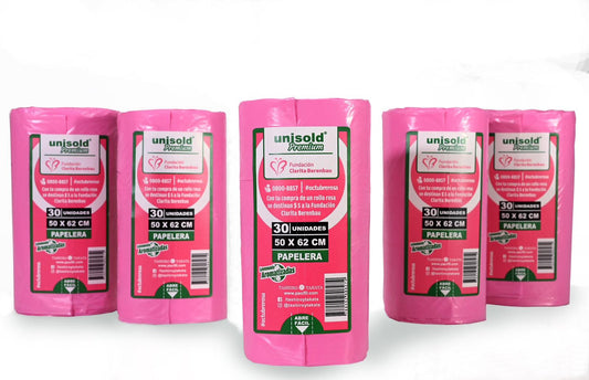 Bolsas para Residuos ROSA – Unisold Premium Papelera 50x62 · Caja 30 rollos x 30 bolsas